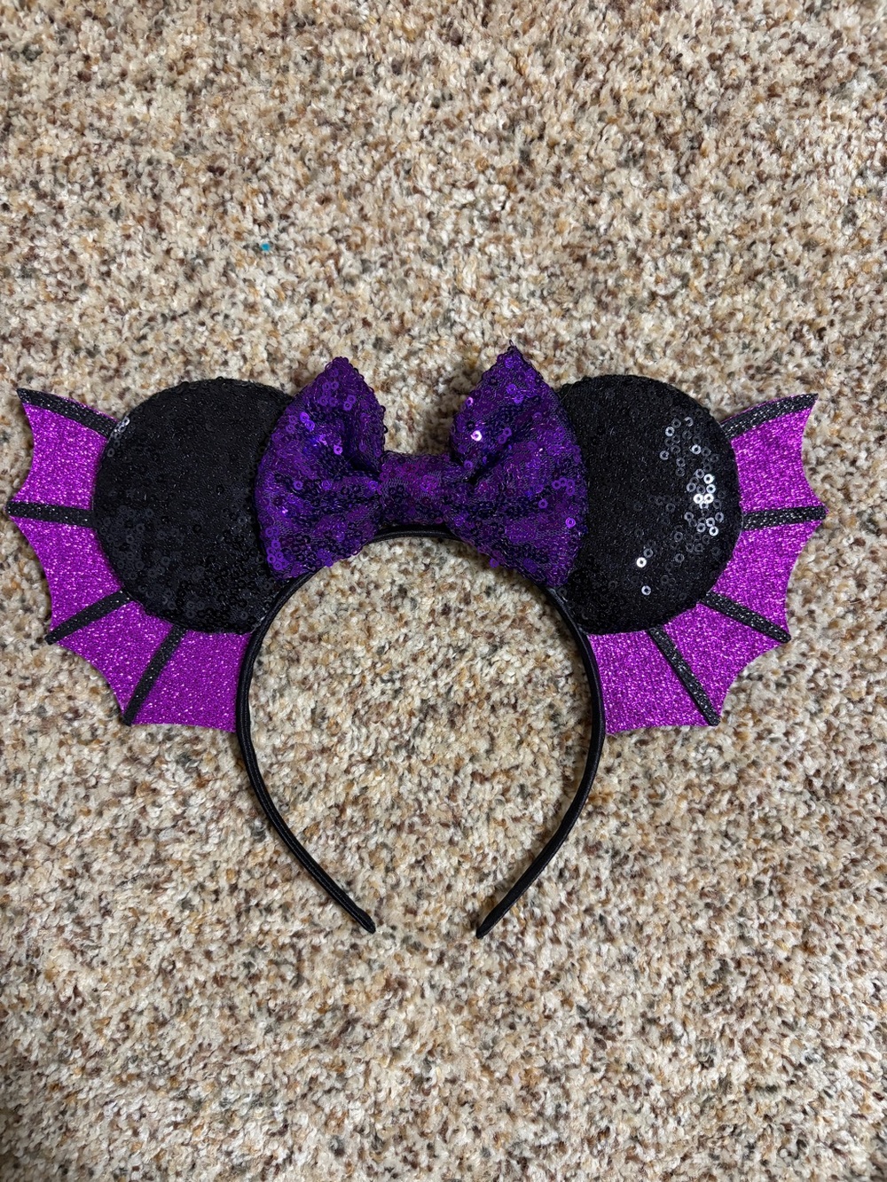 Purple & Black Sequin Bat Ear Headband